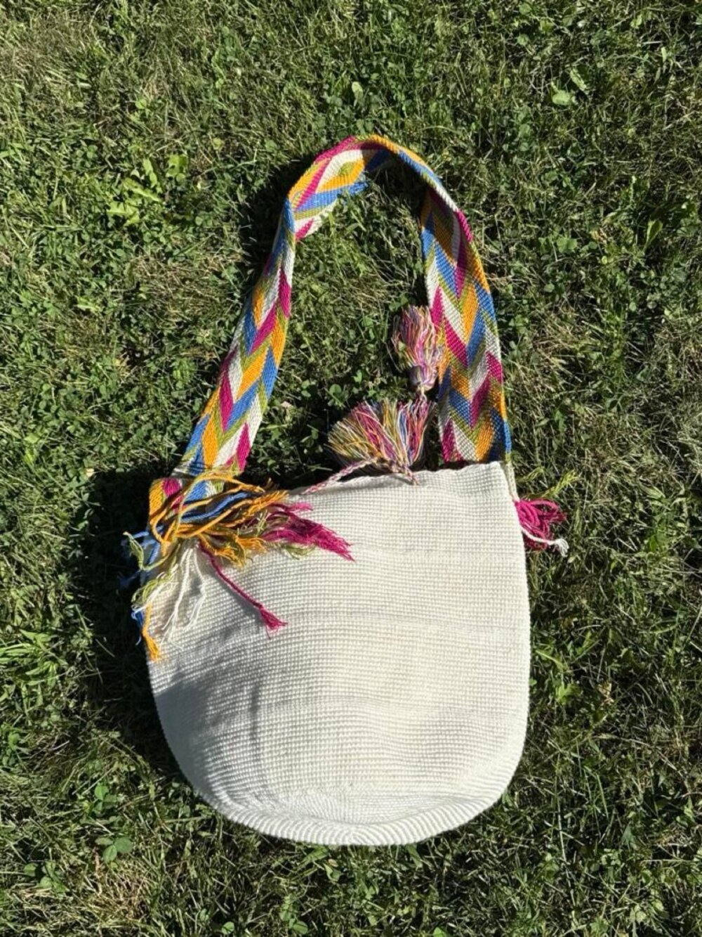 Cream and Multicolored Large Colombian Wayuu Bucket Bag